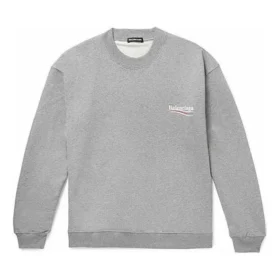 Erkek Balenciaga Mikro Mark Alfabe Desenli Yuvarlak Yaka Kazak Gri 556147TBV141300