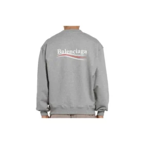 Erkek Balenciaga Mikro Mark Alfabe Desenli Yuvarlak Yaka Kazak Gri 556147TBV141300