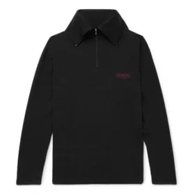 Erkek Balenciaga Nakışlı Logo Yarım Fermuarlı Yüksek Yakalı Siyah 486144TWK521000
