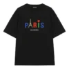 Erkek Balenciaga Paris Love Standart Tişört Baskılı Kısa Kollu Siyah 594579TGV431000