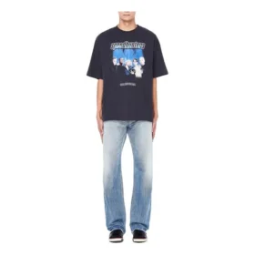 Erkek Balenciaga Speed Hunters Siyah Mavi Bantlı Kısa Kollu Gri 541875TCV381055