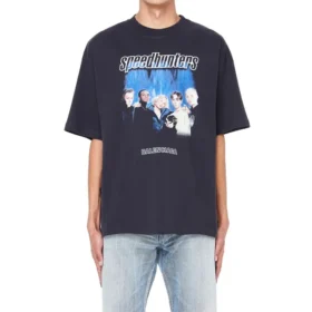 Erkek Balenciaga Speed Hunters Siyah Mavi Bantlı Kısa Kollu Gri 541875TCV381055