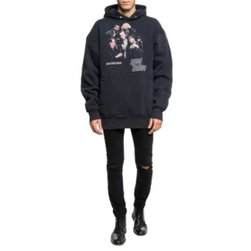 Erkek Balenciaga Speedhunters Boysband Baskılı Kapüşonlu Uzun Kollu Lacivert 541873TCV371055