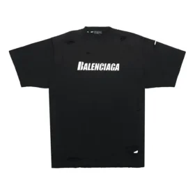 Erkek Balenciaga SS21 Alfabe Baskılı Desenli Delikli Yuvarlak Yaka Kısa Kollu Siyah 651795TKVB81070