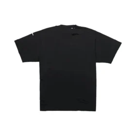 Erkek Balenciaga SS21 Alfabe Baskılı Desenli Delikli Yuvarlak Yaka Kısa Kollu Siyah 651795TKVB81070