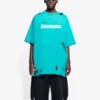 Erkek Balenciaga SS21 Alfabe Baskılı Desenli Delikli Yuvarlak Yaka Kısa Kollu Yeşil 651795TKVB84661