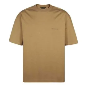 Erkek Balenciaga SS21 Bol Yuvarlak Yaka Alfabe İşlemeli Logo Kısa Kollu Haki 612966TJV879504