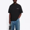 Erkek Balenciaga SS21 Düz Renkli Logo Baskılı Kısa Kollu Siyah 612966TJV871070