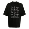 Erkek Balenciaga SS21 Günlük Baskılı Büyük Beden Kısa Kollu Siyah 641614TJV801070