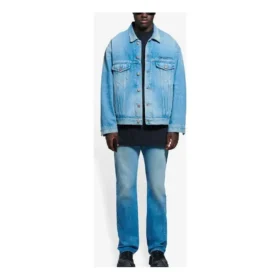 Erkek Balenciaga SS21 Klasik Logo Denim Ceket Açık Mavi 657608TDW154307