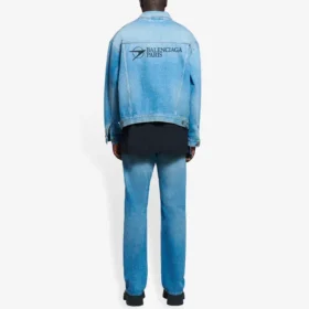 Erkek Balenciaga SS21 Klasik Logo Denim Ceket Açık Mavi 657608TDW154307
