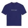 Erkek Balenciaga SS21 Logo Baskılı Alfabe Kısa Kollu Mavi 612966TIV545400