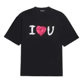 Erkek Balenciaga SS21 Love Kısa Kollu Siyah 612966TJVL51070 Erkek Balenciaga SS21 Love Kısa Kollu Siyah 612966TJVL51070