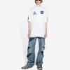 Erkek Balenciaga x NASA Crossover FW21 Bol Yuvarlak Yaka Kısa Kollu Beyaz 651795TKVD79040