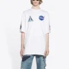 Erkek Balenciaga x NASA Crossover FW21 Bol Yuvarlak Yaka Kısa Kollu Beyaz 651795TKVD79040