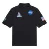 Erkek Balenciaga x NASA Crossover FW21 Uzay Desenli Pamuklu Düz Renkli Polo Tişört Siyah 662493TKVG11070