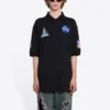 Erkek Balenciaga x NASA Crossover FW21 Uzay Desenli Pamuklu Düz Renkli Polo Tişört Siyah 662493TKVG11070