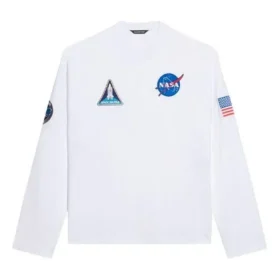Erkek Balenciaga x NASA Crossover Uzay Desenli Uzun Kollu Yuvarlak Yaka Beyaz 662496TKVD79040