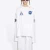 Erkek Balenciaga x NASA Crossover Uzay Desenli Uzun Kollu Yuvarlak Yaka Beyaz 662496TKVD79040