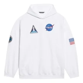 Erkek Balenciaga x NASA FW21 Crossover Logo Pamuklu Klasik Kapüşonlu Bol Uzun Kollu Beyaz 651799TKVD89040 Erkek Balenciaga x NASA FW21 Crossover Logo Pamuklu Klasik Kapüşonlu Bol Uzun Kollu Beyaz 651799TKVD89040