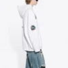 Erkek Balenciaga x NASA FW21 Crossover Logo Pamuklu Klasik Kapüşonlu Bol Uzun Kollu Beyaz 651799TKVD89040