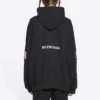 Erkek Balenciaga x NASA FW21 Crossover Logo Pamuklu Klasik Kapüşonlu Bol Uzun Kollu Siyah 651799TKVD81070