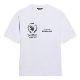 Erkek Balenciaga x WFP 1. Nesil Çapraz Baskılı Logo Yuvarlak Yaka Kazak Kısa Kollu Gri 612966THV841167