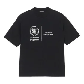 Erkek Balenciaga x WFP 1. Nesil Çapraz Baskılı Logo Yuvarlak Yaka Kazak Kısa Kollu Siyah 612966THV841000