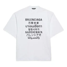 Erkek Balenciaga Yazılı Yuvarlak Yaka Kazak, Kısa Kollu, Beyaz 641614TJVI39040