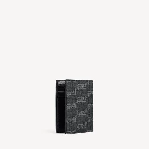Erkekler için BB Monogram kaplamalı kanvas, siyah/gri renkli, dikey ikiye katlanan imza cüzdan Erkekler için BB Monogram kaplamalı kanvas, siyah/gri renkli, dikey ikiye katlanan imza cüzdan