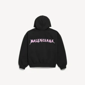 Erkekler için siyah renkli, Balenciaga arka desenli, normal kesim, fermuarlı kapüşonlu Kapüşonlular