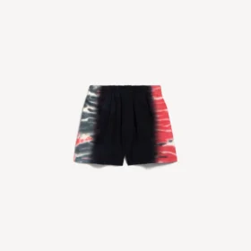 Erkekler için siyah renkli, ekstrem tie-dye desenli, normal kesim bermuda
