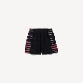 Erkekler için siyah renkli, ekstrem tie-dye desenli, normal kesim bermuda