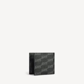 Erkekler için özel kare katlamalı cüzdan, siyah/gri BB Monogram kaplamalı kanvas