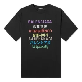 Erkekler İçin Çok Dilli Baskılı Kısa Kollu Kazak Siyah 612966TJVI32771