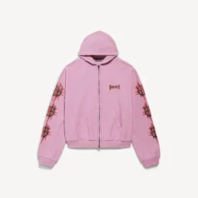 Eski pembe renkli, kadınlar için Balenciaga Sacra Cœur orta kesim fermuarlı kapüşonlu kapüşonlular Eski pembe renkli, kadınlar için Balenciaga Sacra Cœur orta kesim fermuarlı kapüşonlu kapüşonlular
