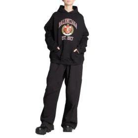 Est. 1917 Üniversite Logolu Baskılı Kapüşonlu Sweatshirt Geniş Kesim “Siyah” 675003TLV901076