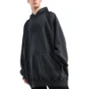 Fashion Institute Oversized Kapüşonlu Sweatshirt “Yıkanmış Siyah” 697879TMVK18190