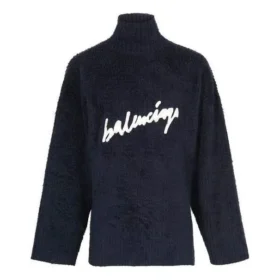 Fırçalanmış Pamuklu Scribble Logo Balıkçı Yaka Jersey Kazak “Lacivert” 625935T31828065