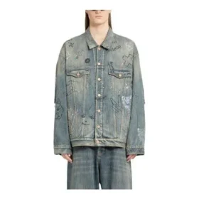 Grafiti Desenli Denim Ceket “Açık Mavi” 721708TOW664036