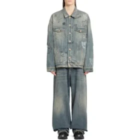 Grafiti Desenli Denim Ceket “Açık Mavi” 721708TOW664036