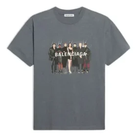 Grup Portresi Baskılı Logo Retro Kısa Kollu Gri 612965TIV471404