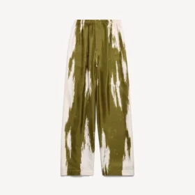 Haki renkli, fırçalanmış çizgili kadın pijama pantolonu