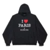 I Love Paris Balenciaga Kapüşonlu Sweatshirt Geniş Kesim “Siyah Soluk” 803265TRVM61041