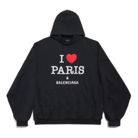 I Love Paris Balenciaga Kapüşonlu Sweatshirt Geniş Kesim “Siyah Soluk” 803265TRVM61041 I Love Paris Balenciaga Kapüşonlu Sweatshirt Geniş Kesim “Siyah Soluk” 803265TRVM61041