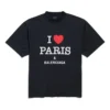 I Love Paris & Balenciaga Tişört Orta Kesim “Black Faded” 764235TRVU91041