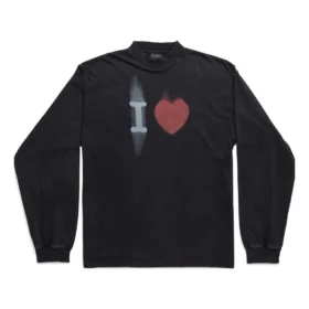 I Love Uzun Kollu Tişört Orta Kesim “Siyah” 744449TOVH39034