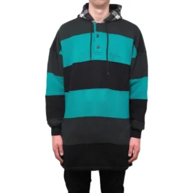 Çizgili Oversized Kapüşonlu Sweatshirt “Green Black” 556137TDV325567