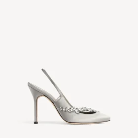 Kadın Balenciaga | Manolo Blahnik gri tüy desenli slingback