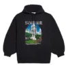 Klasik Baskılı Bol Kesim Kapüşonlu Sweatshirt Siyah 641529TJVH91000